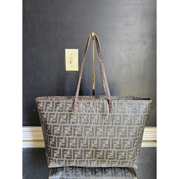 Fendi Handbags - Fendi Zucca Coated Canvas Spalmati Roll Shopper Tote Brown